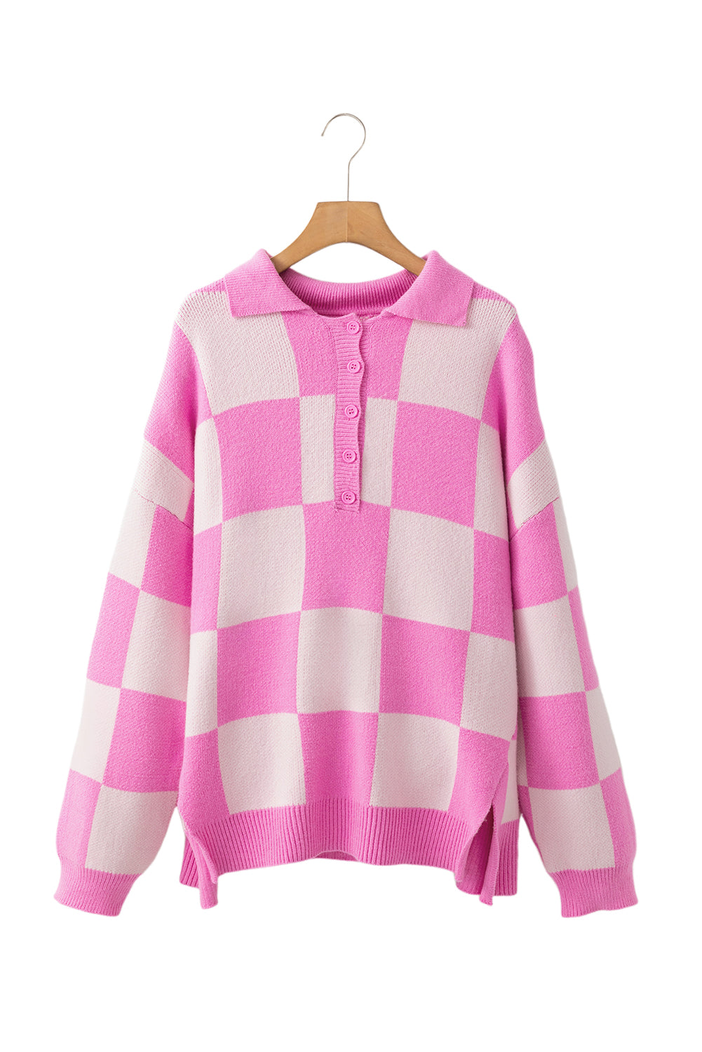 Sadie Checkerboard Half Button Collared Sweater