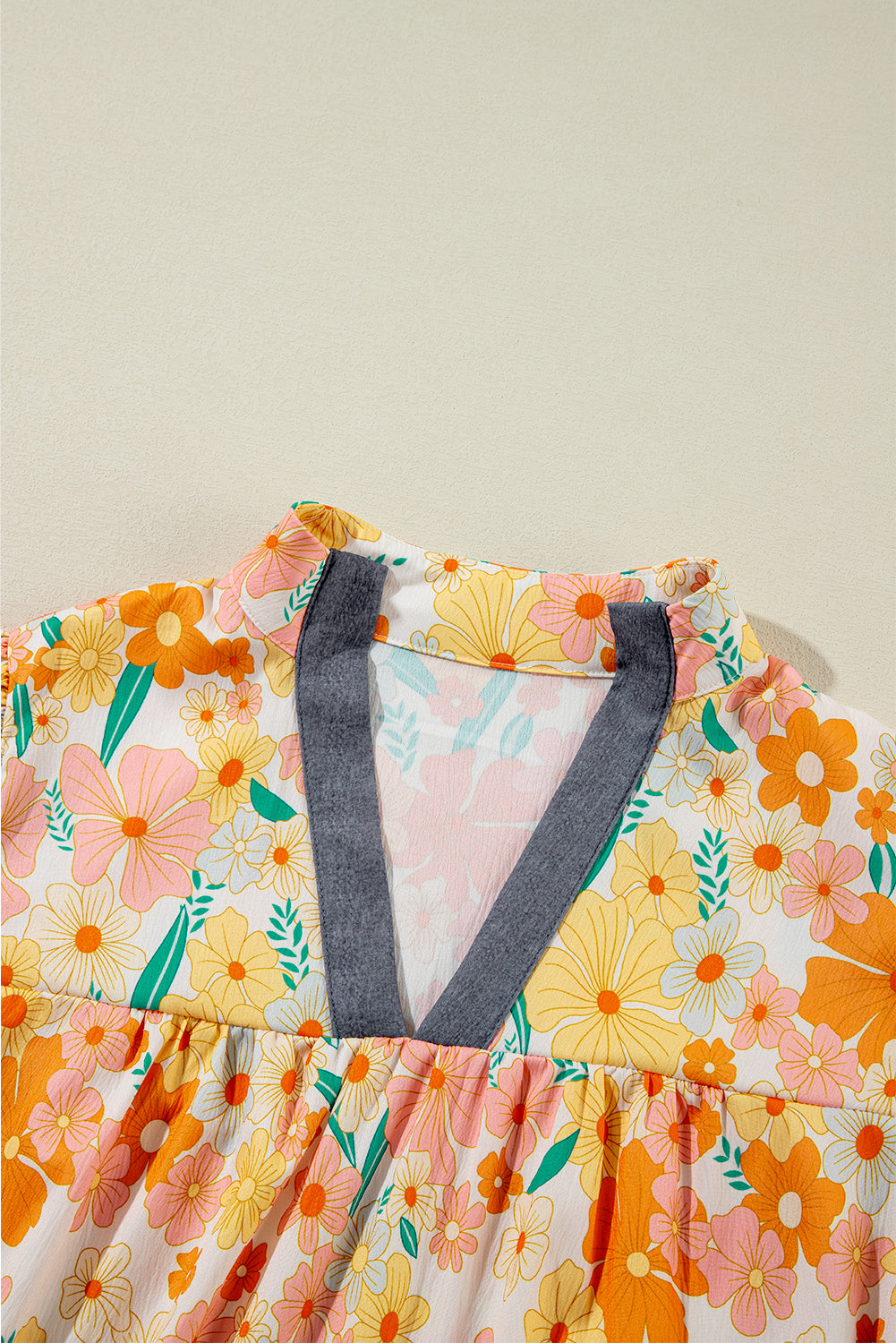 Yellow Multicolor Floral Bubble Sleeve Blouse