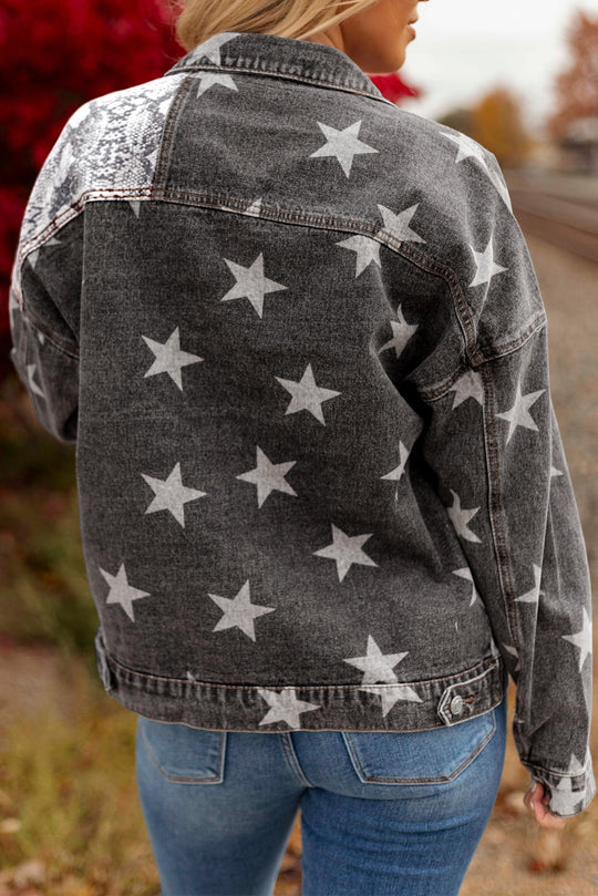 Snakeskin and Star Patchwork Denim Jacket