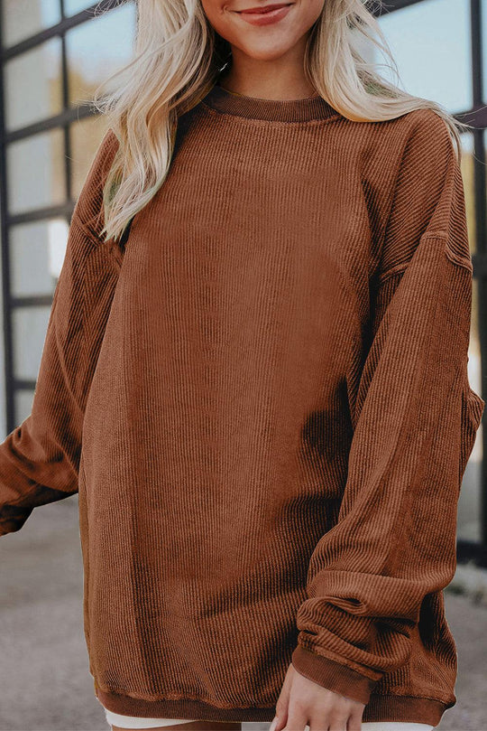 Orange Ribbed Corduroy Oversized Sweatshirt