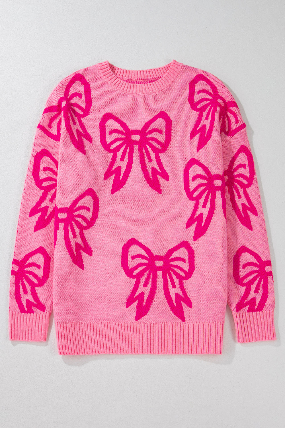 Pink Bow Pattern Loose Sweater