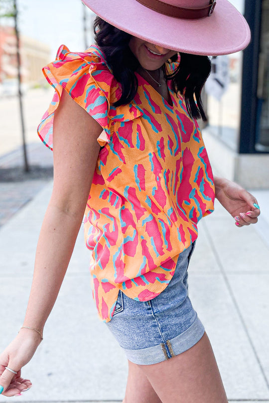 Jenny Abstract Orange and Pink Blouse