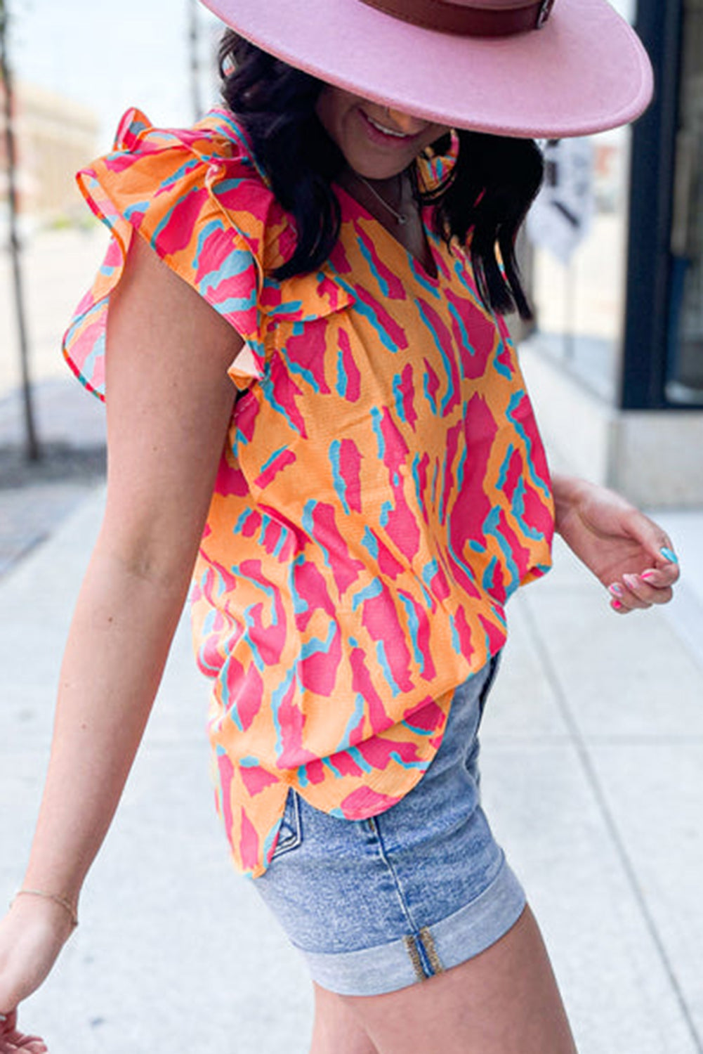 Jenny Abstract Orange and Pink Blouse