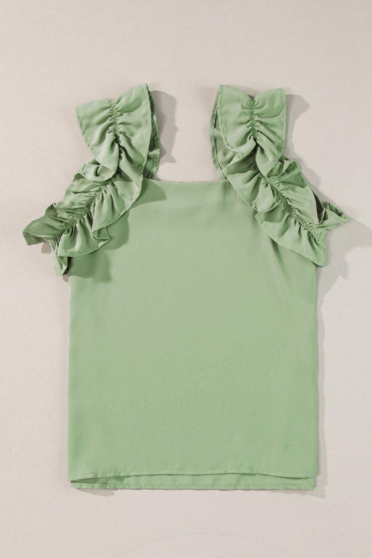 Oatmeal Solid Ruffle Trim Sleeveless Top