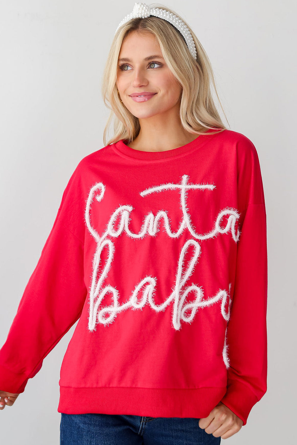 Christmas "Santa Baby" Tinsel Graphic Sweatshirt