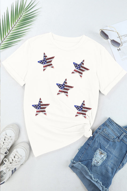 American Flag Sequin Stars Graphic T Shirt