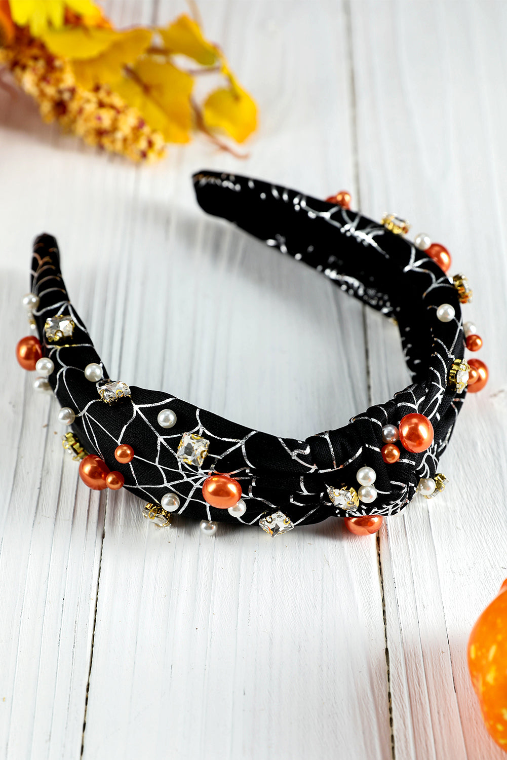  Pearled Rhinestone Spiderweb Halloween Headband