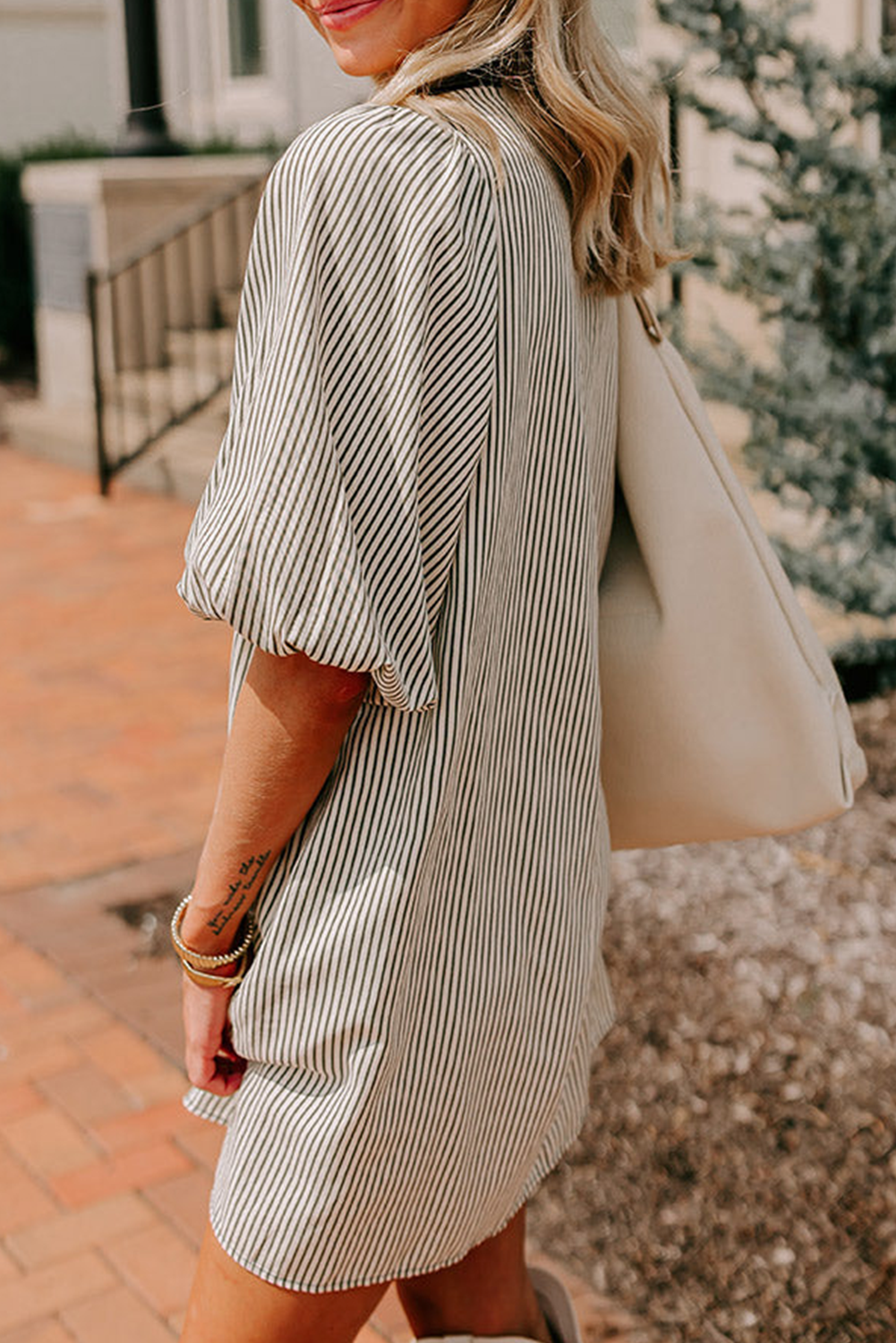 Striped Green Short Dress 