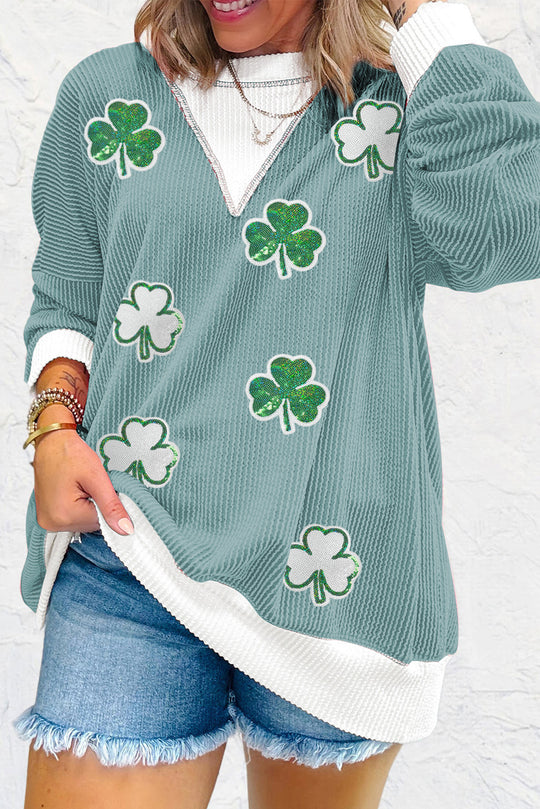 Corduroy Sequin Clover Graphic Sweater