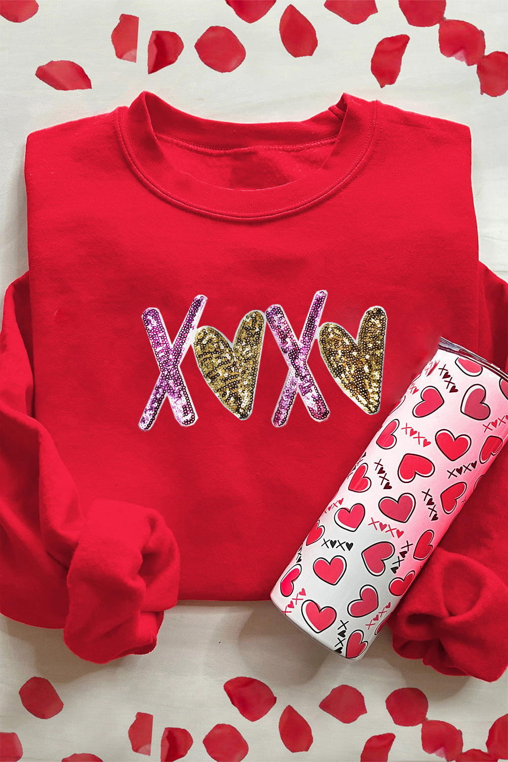 Valentine Heart Glitter XOXO Graphic Sweatshirt