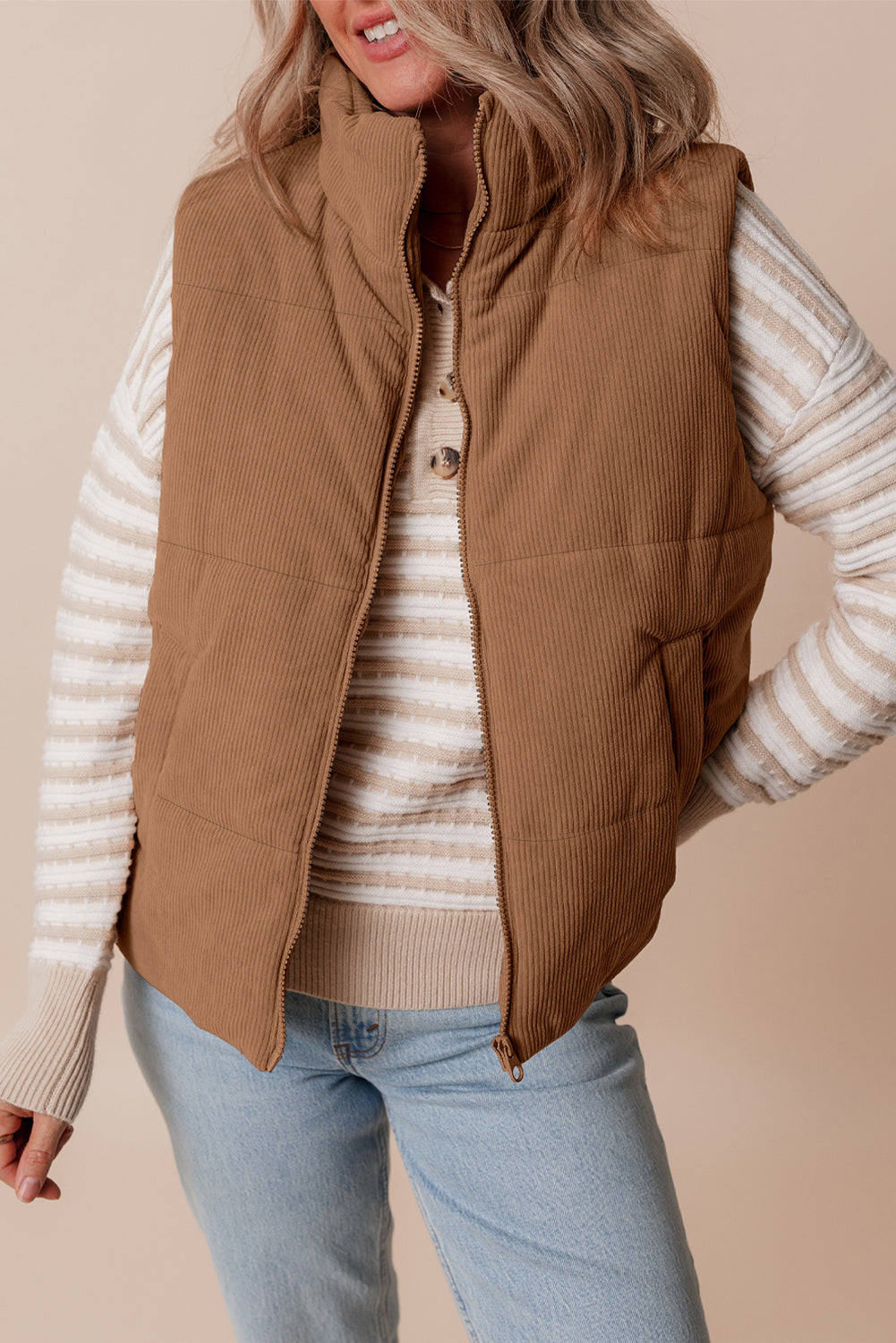  Corduroy Zip Puffer Vest