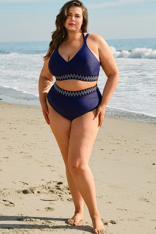 Bikini Navy Blue Plus Size High Waisted Bikini