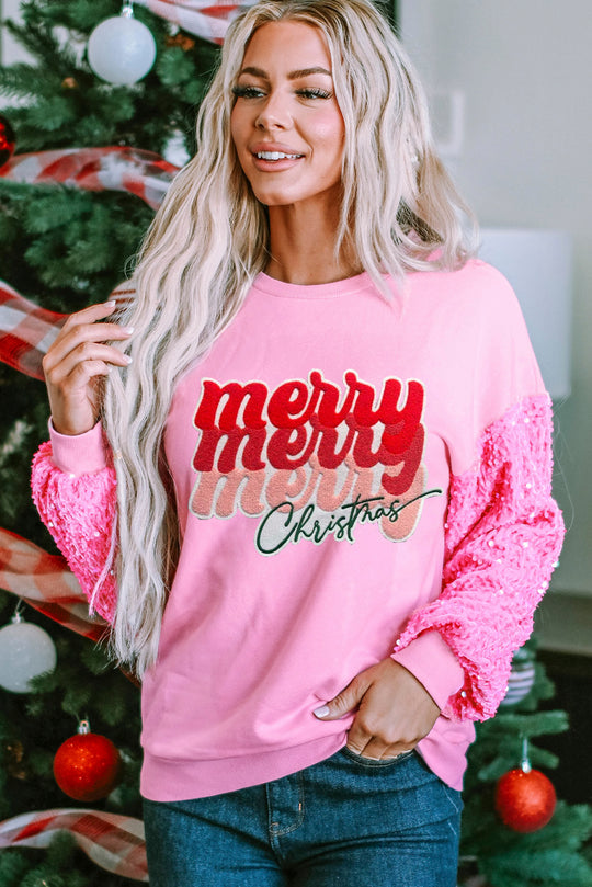 Merry, Merry, Merry Christmas Sequin Graphic Sweater