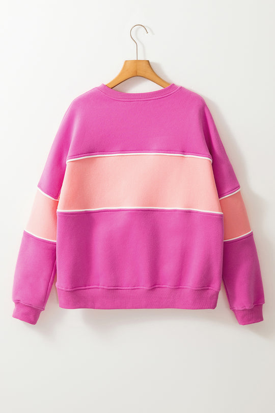  Pink Two-Toned Drop Shoulder Ribbed Trim Sweatshirt