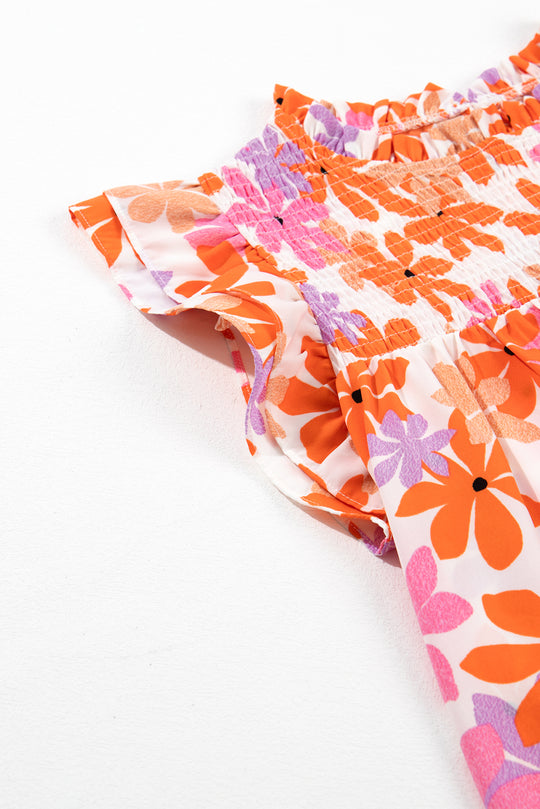 Nya Ruffled Orange and Pink Floral Top