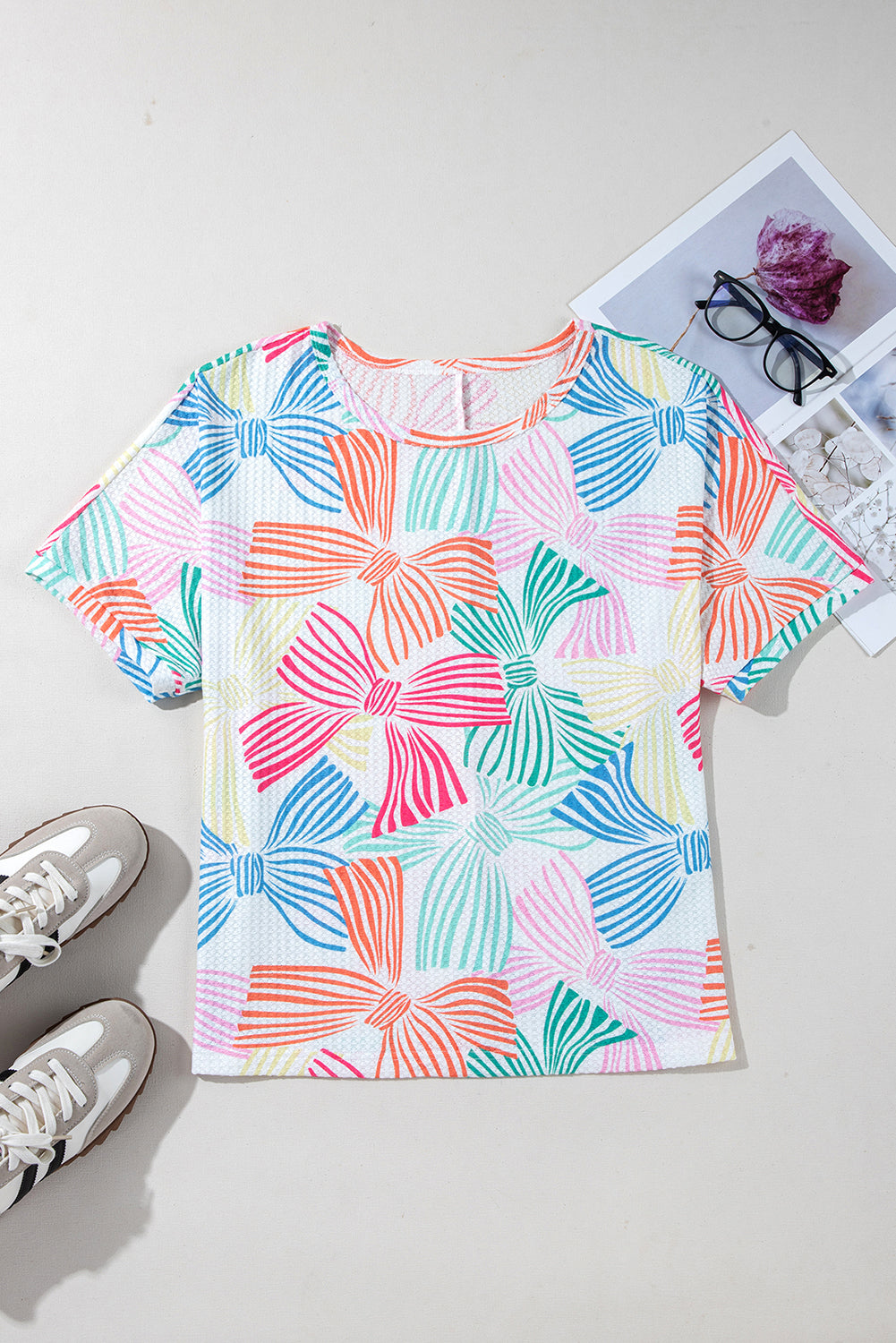 Multicolor Bowknots Waffle Top