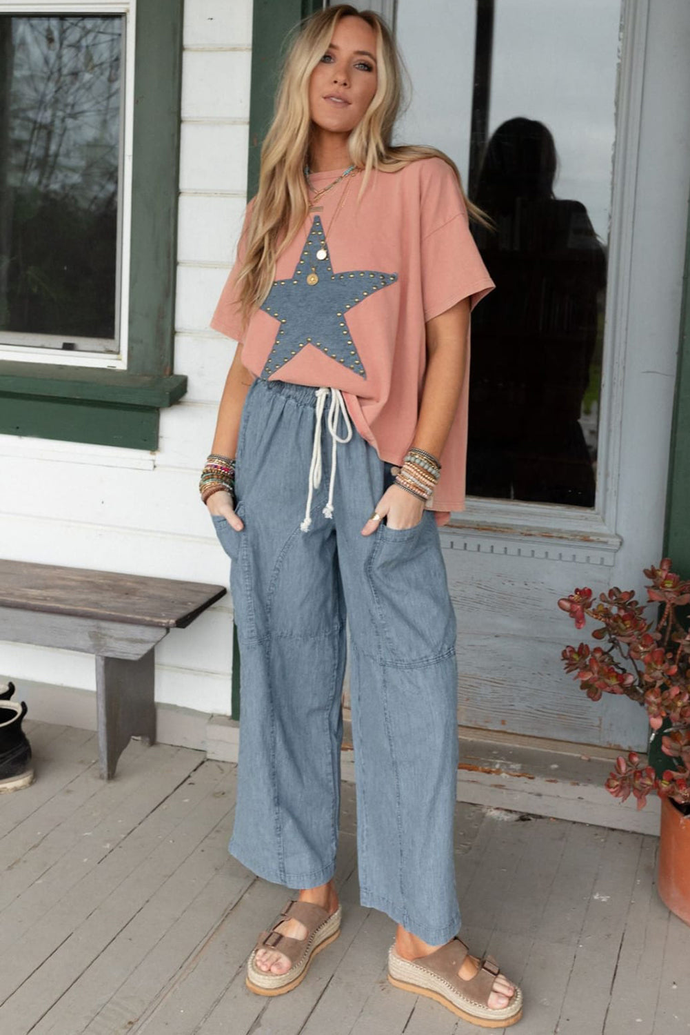 Slouchy Studded Star Graphic Shirt