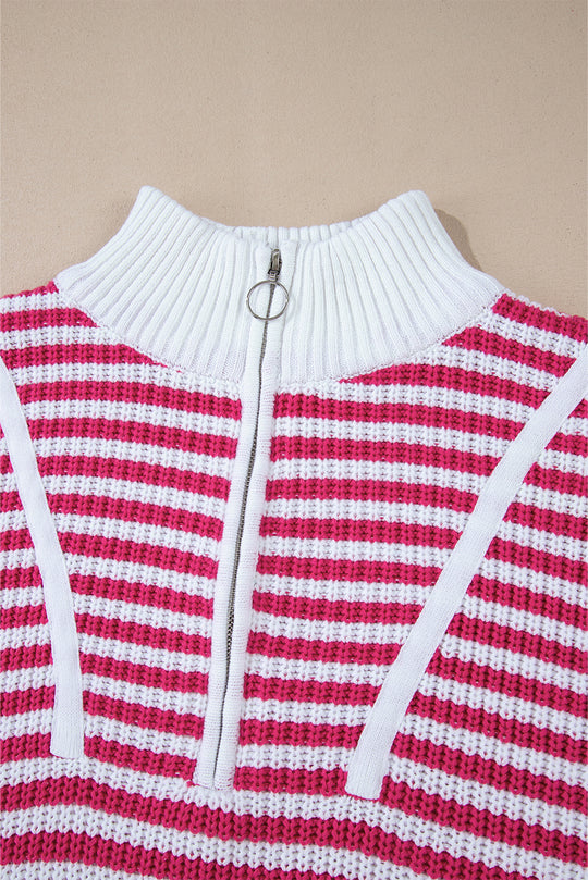 Stripe Zipper Collar Sweater