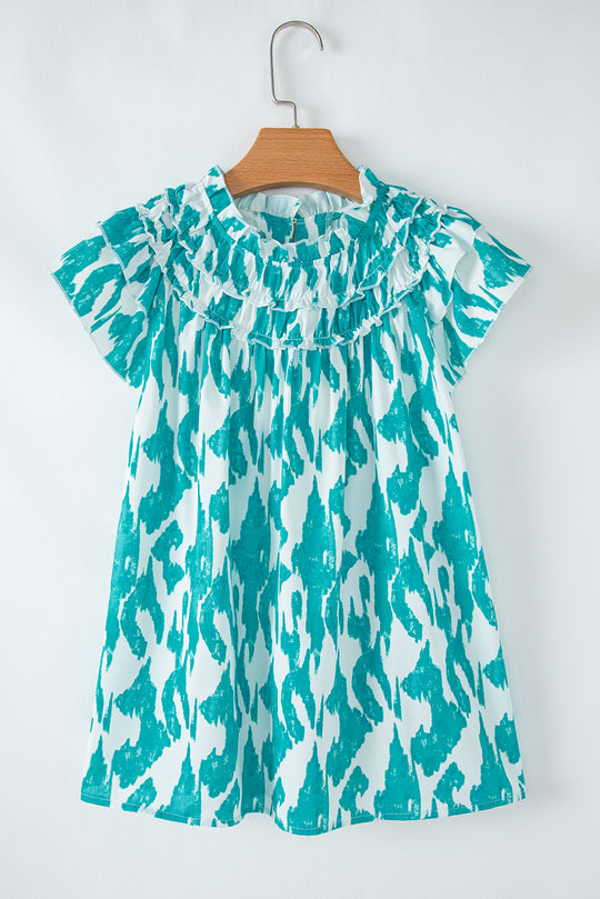 Lindsey Abstract Teal Blouse