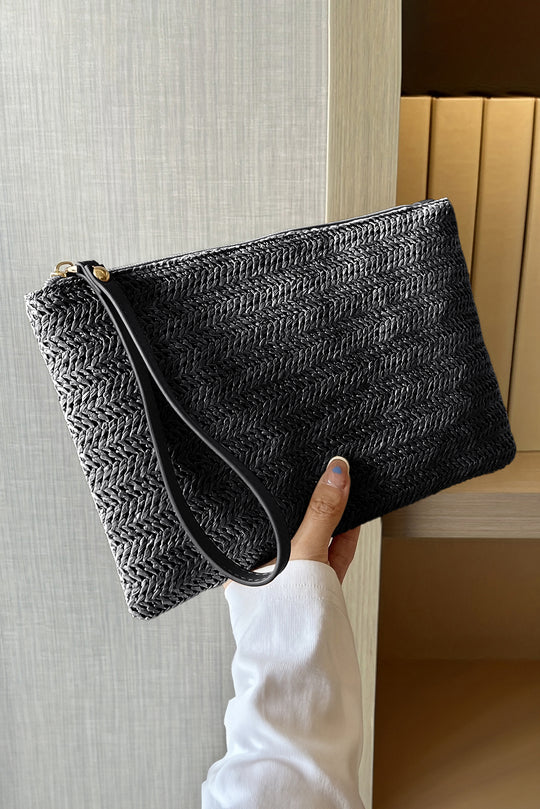 Wristlet Straw Woven Zipper Wallet