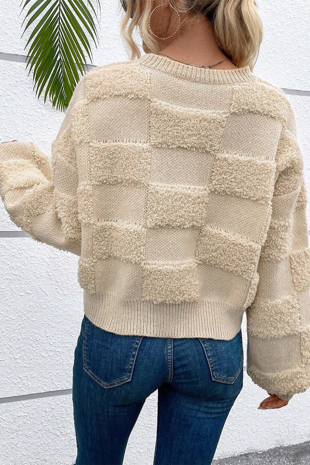 Checkered Sherpa Loose Sweater