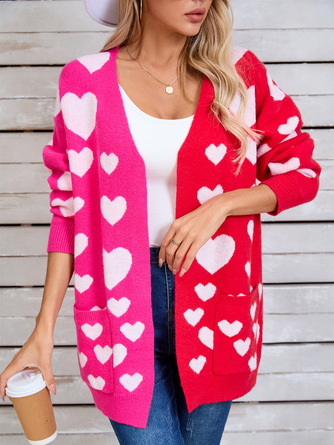 Love Hearts Valentine Long Sleeve Cardigan