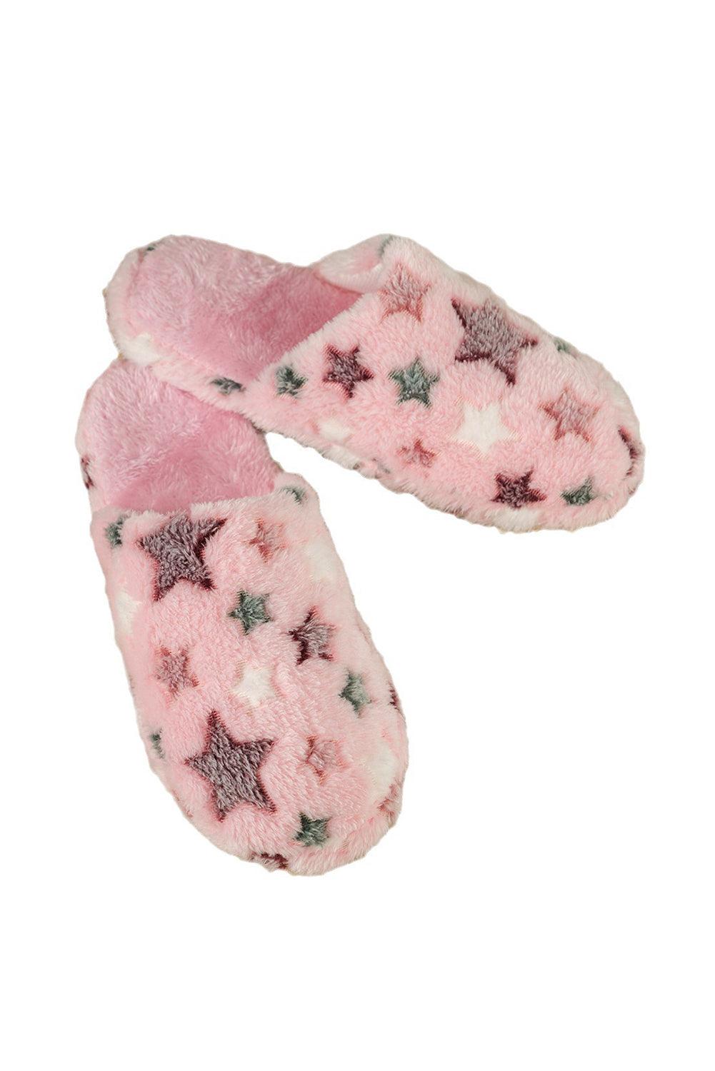 Beige Star Pattern Plush Home Slippers