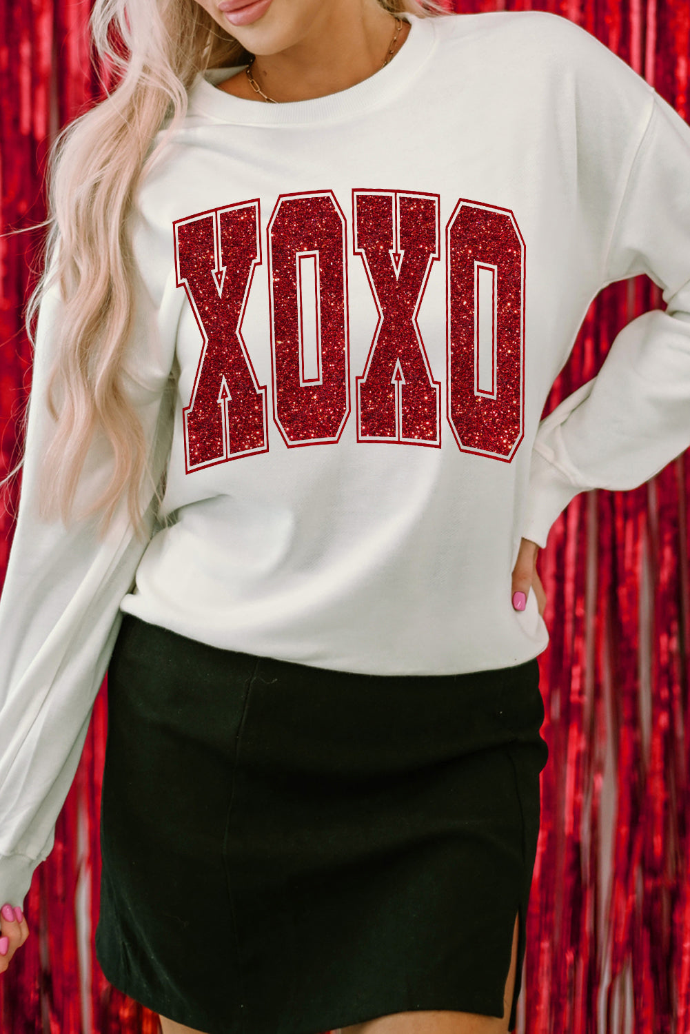 Glitter Red XOXO Graphic Valentines Sweatshirt