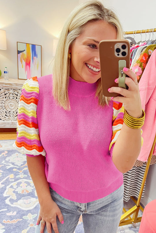 Pink Knit Multicolor Sweater Top