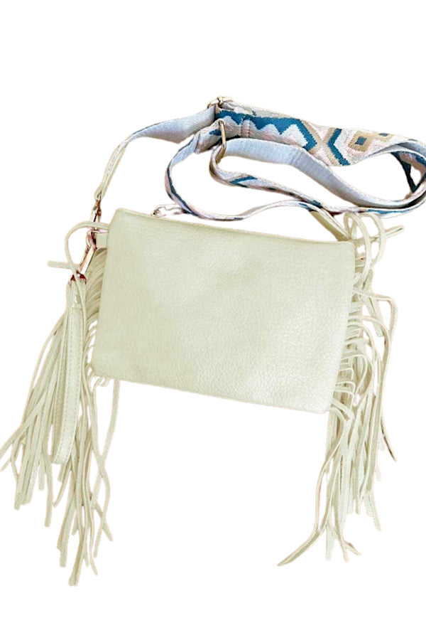 London Cream Fringe Crossbody Bag 