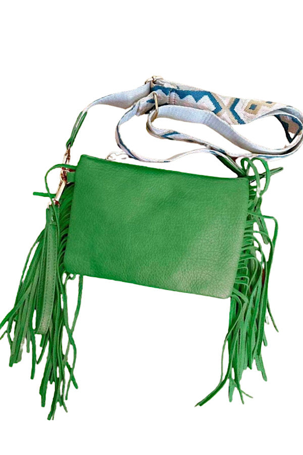 London Green Apple Fringe Crossbody Bag