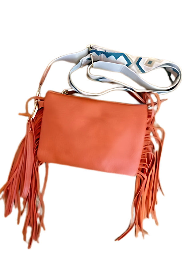 London Orange Fringe Crossbody Bag 