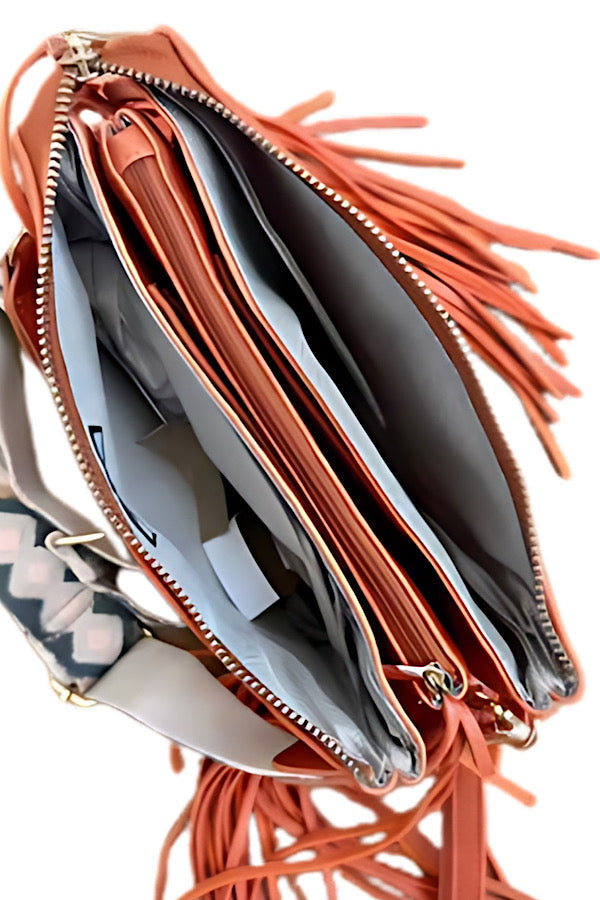 London Orange Fringe Crossbody Bag 