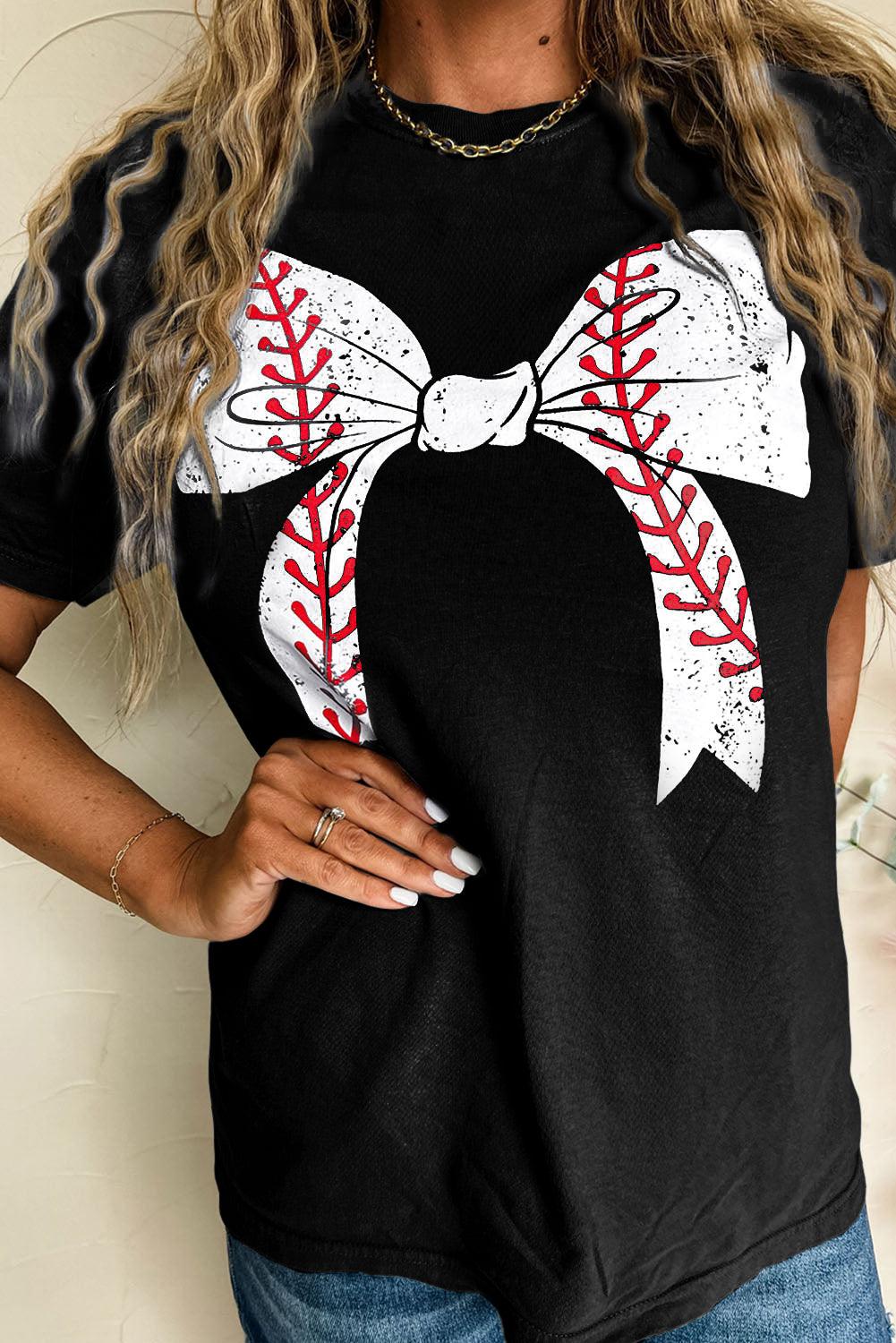  Baseball Bowknot Graphic T-Shirt