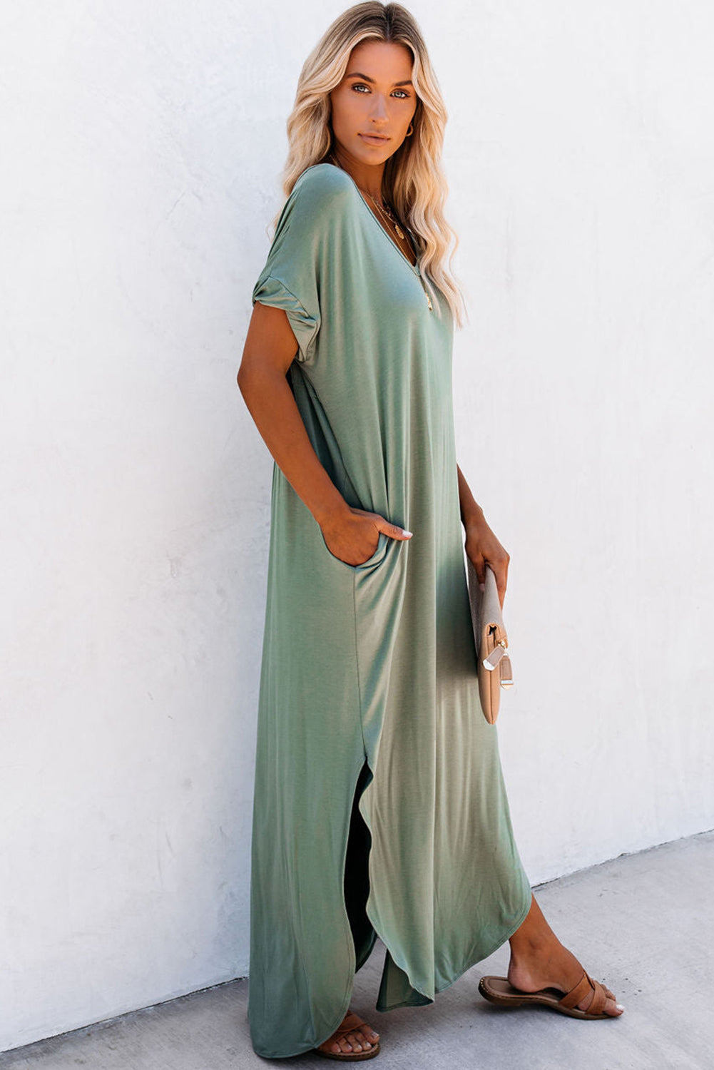 Sage Splits Maxi T-shirt Dress