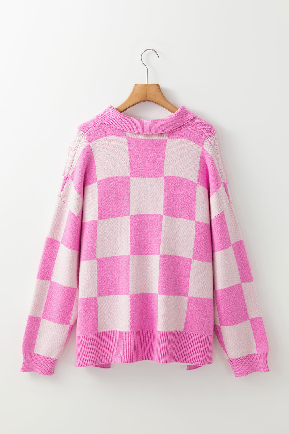 Sadie Checkerboard Half Button Collared Sweater