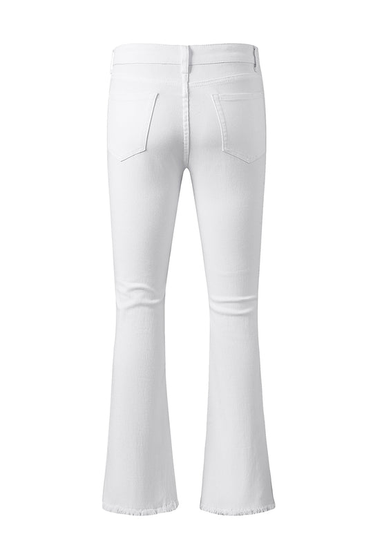 White Distressed Frayed Flare Denim Jeans - Klazzi Fashion Boutique