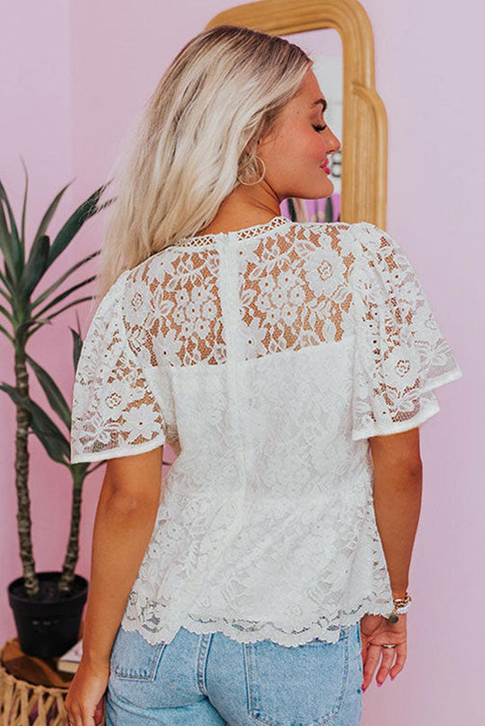 White Lace Peplum Floral Blouse