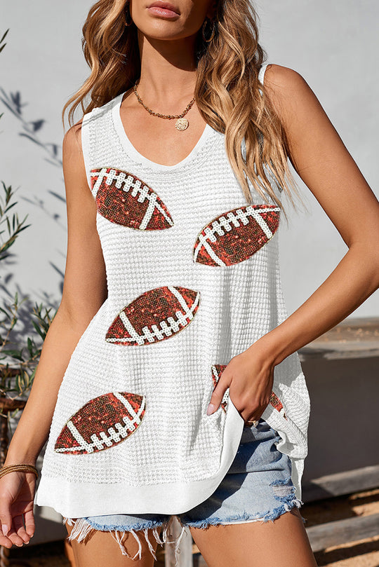 White Sequin Rugby Knit Tank