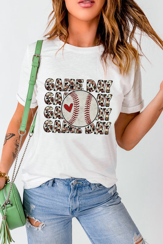 White Leopard GAME DAY Baseball Graphic T Shirt - Klazzi Fashion Boutique