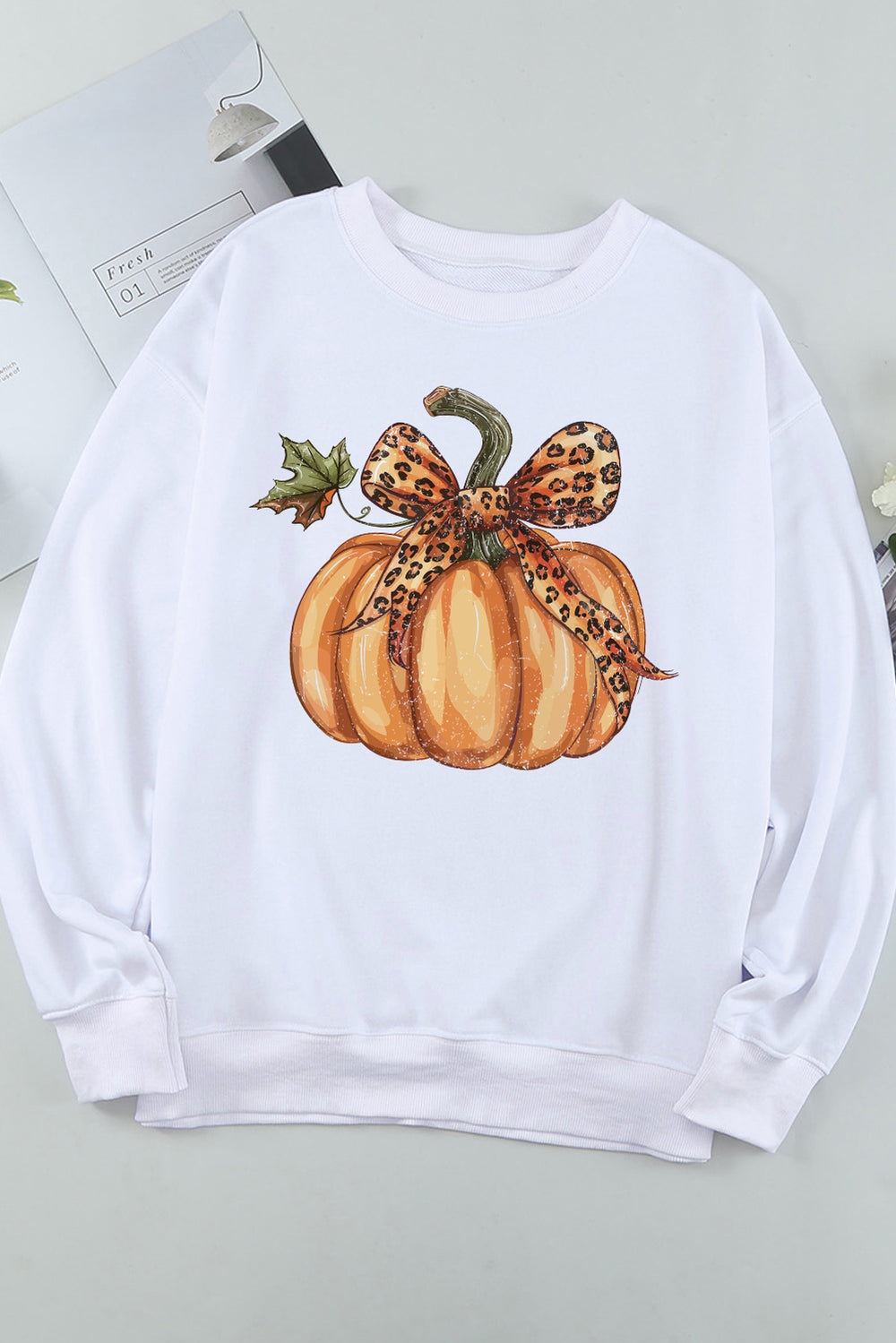 Sassy Leopard Bow Pumpkin Graphic Sweatshirt