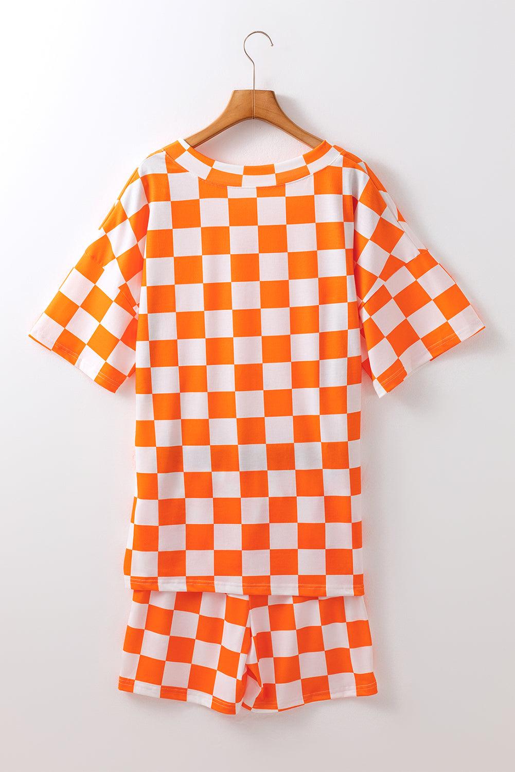 Checker Orange Two-Piece Short Lounge Set