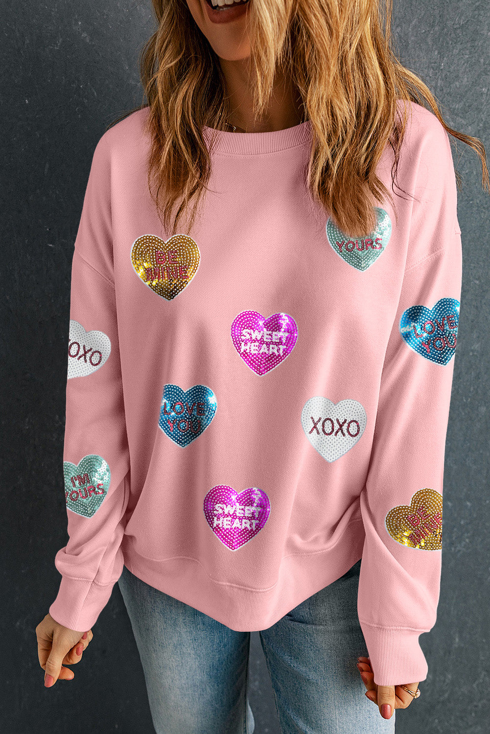 Sequin Love Hearts Valentines Sweatshirt