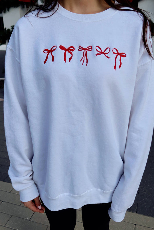 Red Bows Embroidery Sweatshirt