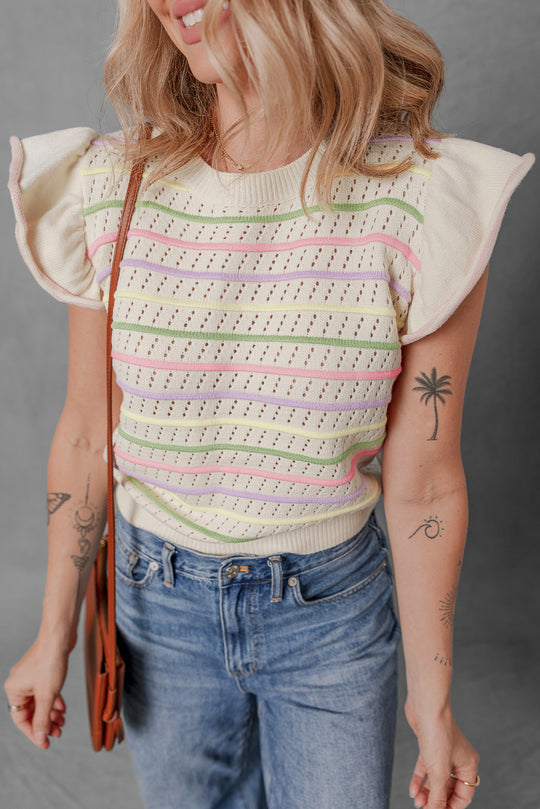 Brandy Ruffle Colorful Striped Knit Top