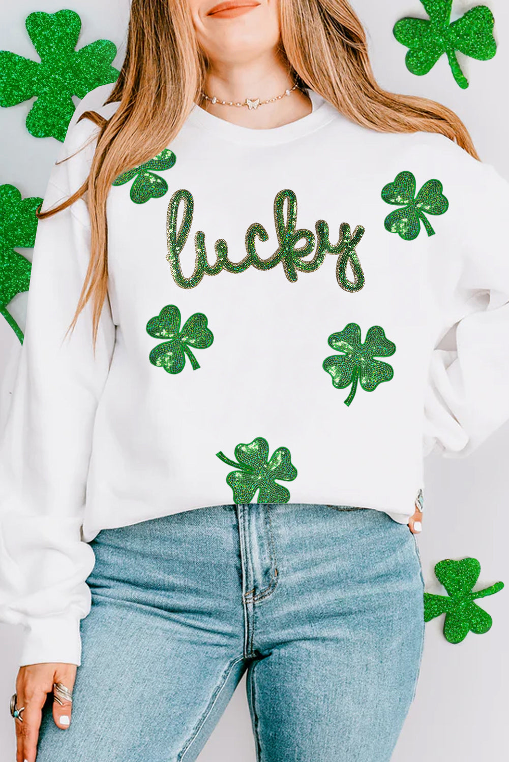 Sequin Sassy Lucky Clover Sweatshirt