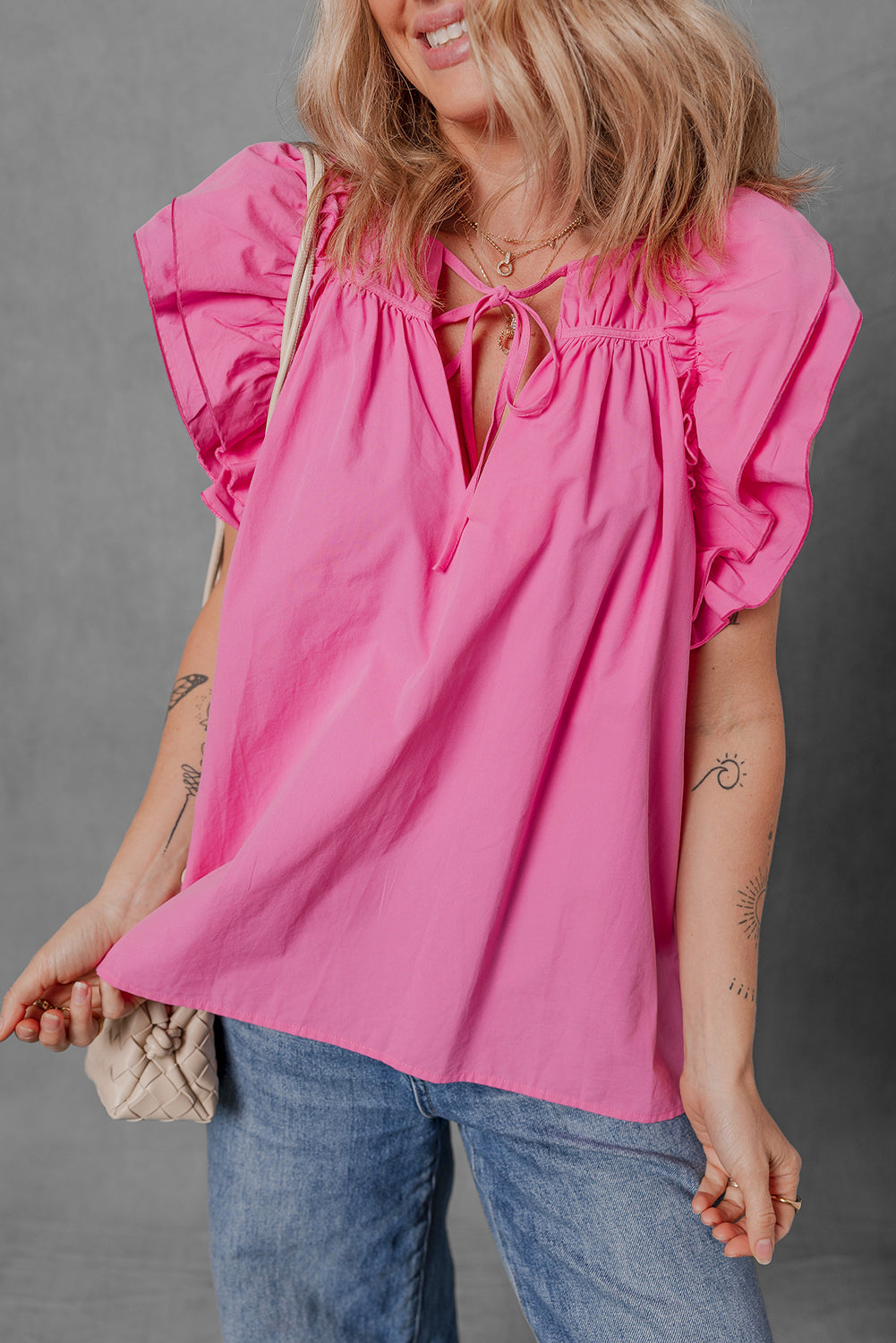 Kasey Ruffled Pink Shirred Blouse