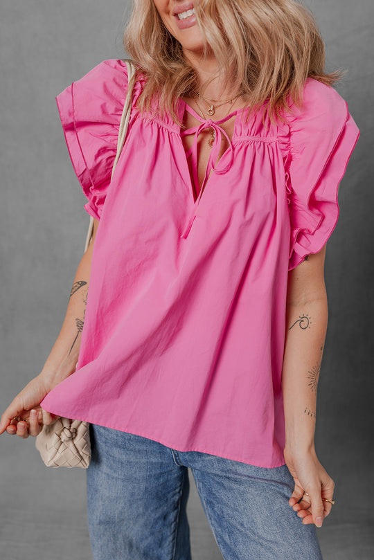 Kasey Ruffled Pink Shirred Blouse