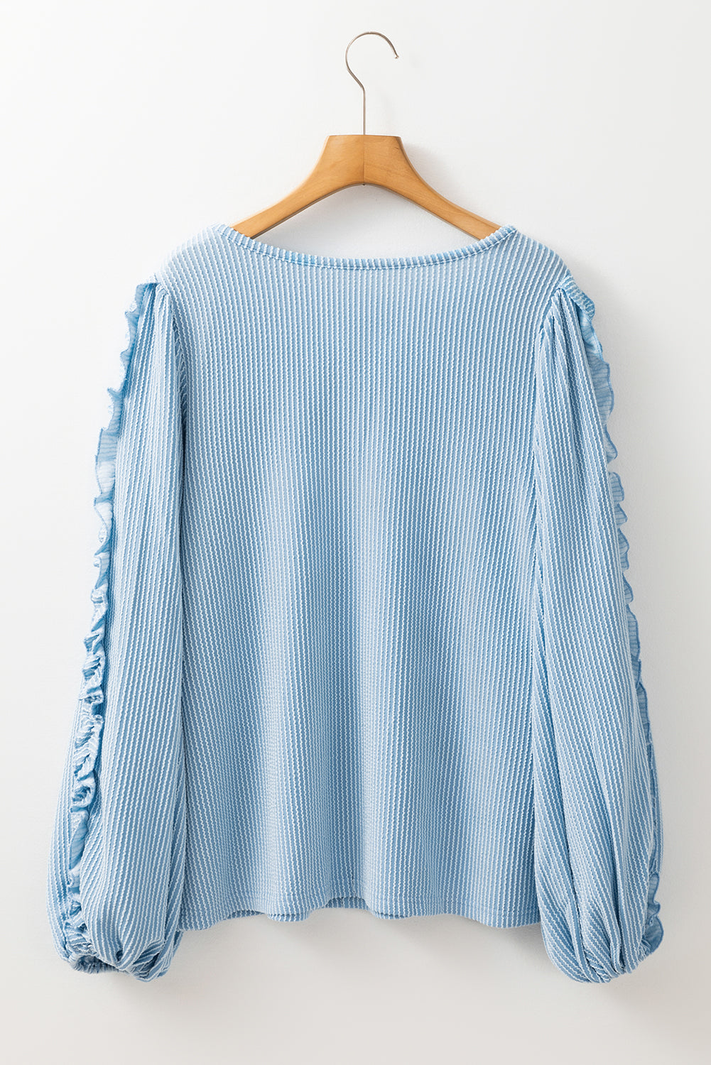 Corduroy Baby Blue Frilly Puff Sleeve Sweater