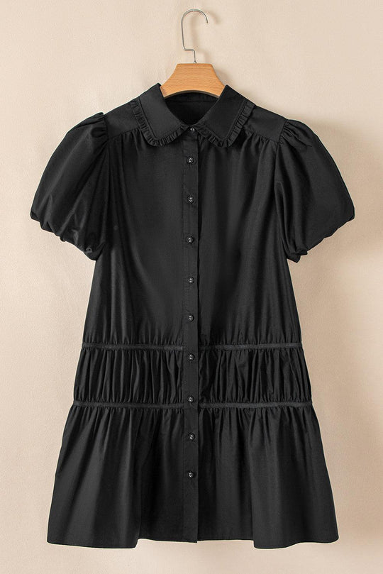 Teri Black Ruffled Shirt Style Dress